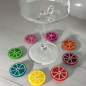 Colorful Citrus Drink Marker Charms – Set of 8 Glass Identifiers